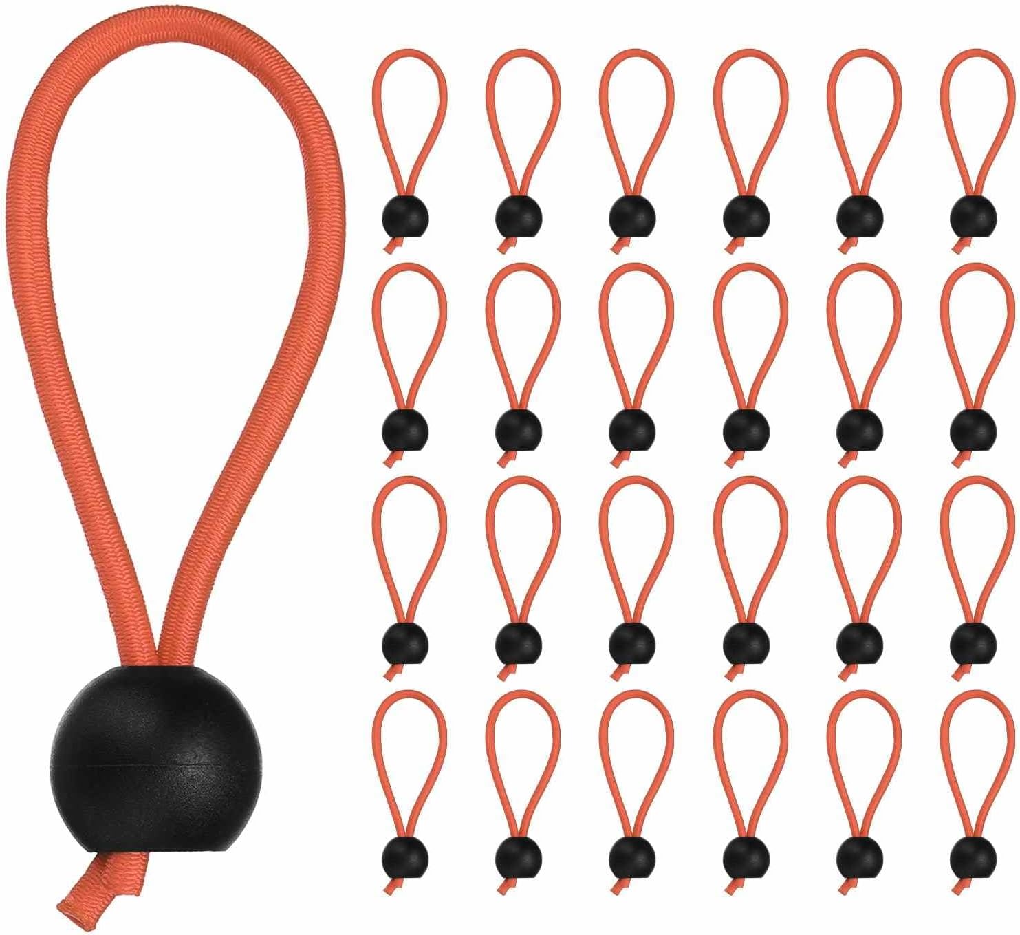 PATIKIL Ball Cords,(4 Inch, Orange) (25Pcs), Polyester Black Ball Bungee Cords Heavy Duty Tie Down Cord, Suit for Shelter Gazebo Camping Tent Cargo Holding