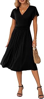 GRECERELLE Womens Summer Wrap Dress Ladies Casual Ruffle Short Sleeve V-Neck Floral Beach Dresses for Women
