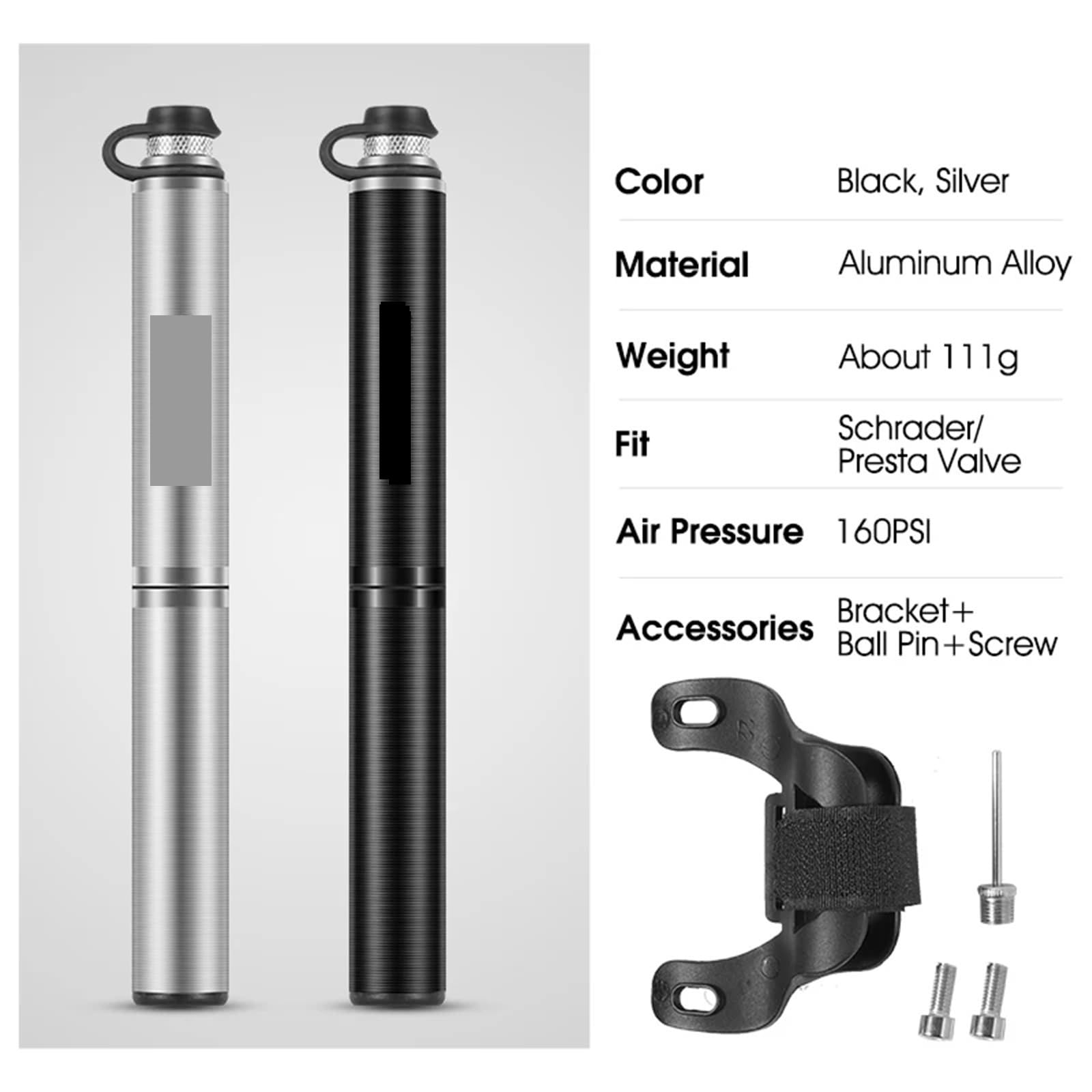 Tragbare Fahrradpumpe 160 PSI, Aluminiumlegierung, for Fahrradreifen, geeignet for Schrader- und Presta-Ventile, Mini Für Basketball, Fußball und Volleyball
