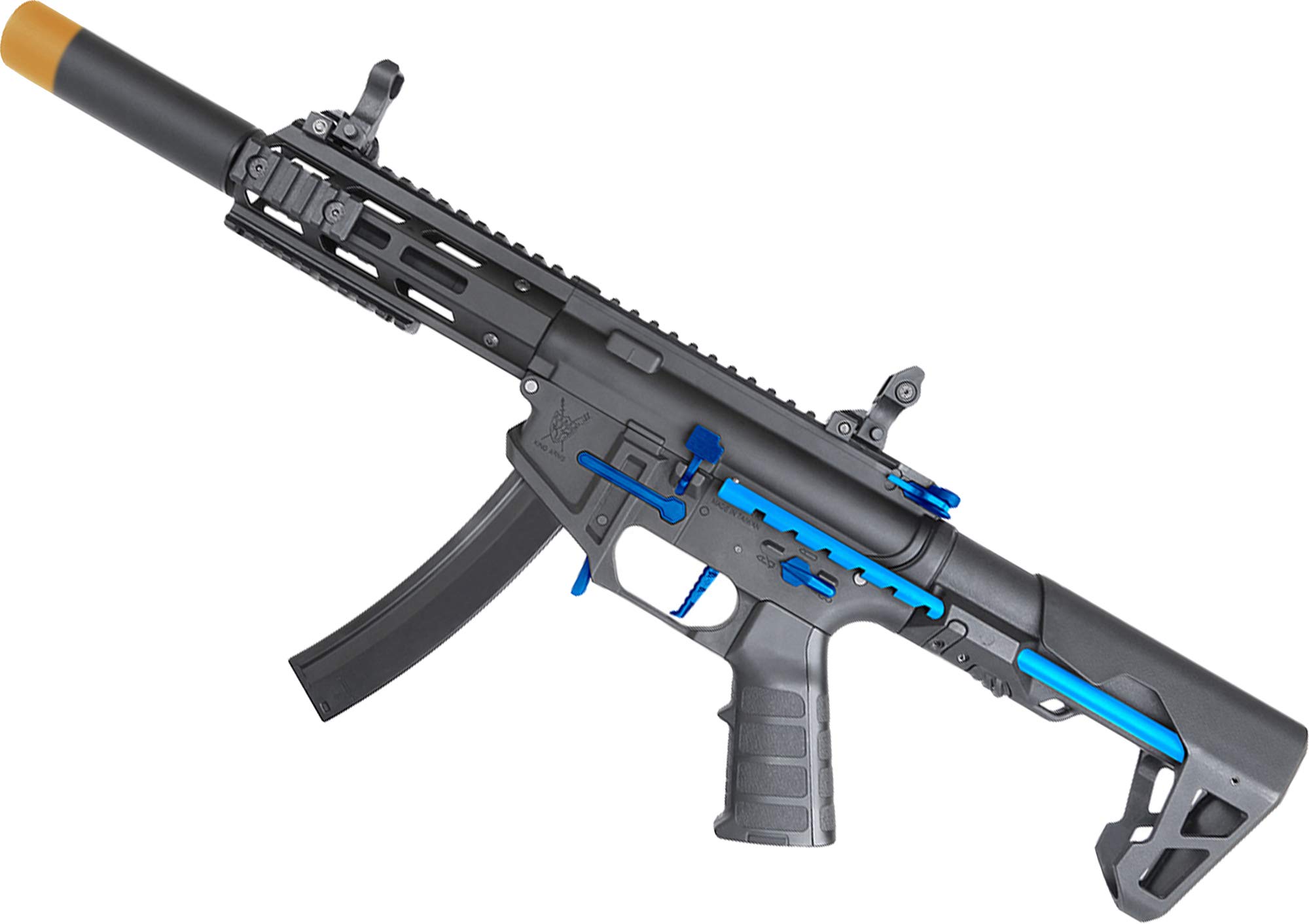 Evike Airsoft - King Arms PDW 9 SBR AEG Airsoft Rifle (Color: Black & Blue/MockSup LOK)