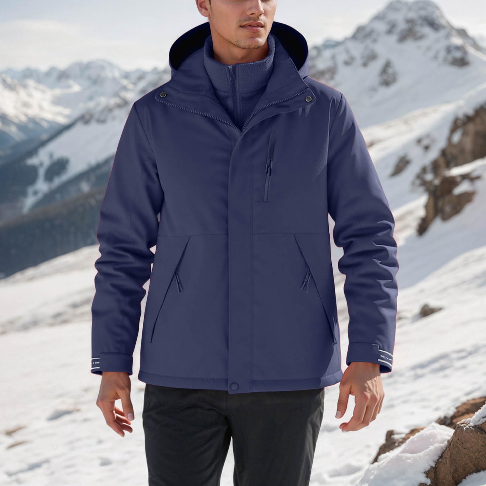 Generisch 2026 Chubasquero Chaqueta térmica para hombre, abrigo desmontable con forro polar para exteriores, para senderismo, camping, ropa casual