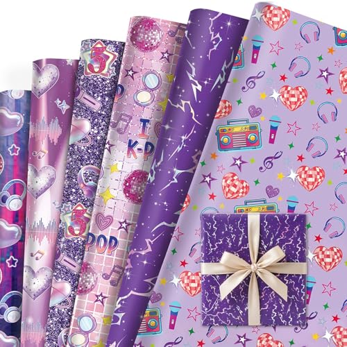 12 Sheets K-pop Wrapping Paper 50cm x 70cm Purple Gift Wrap for Present Crafts Music Theme Gift Wrap Paper for Kids Adults Birthday Party Christmas Wedding Decor