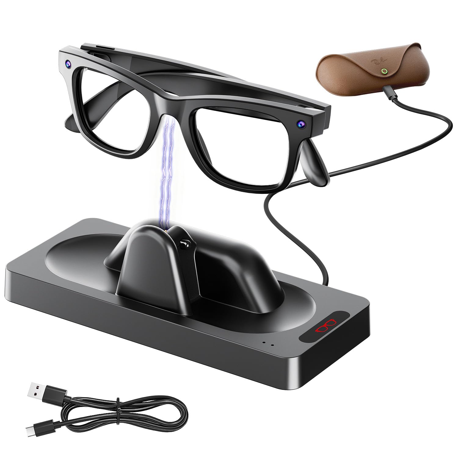 OLCLSS Charging Dock Charging Station for Meta Ray-Ban Smart Glasses | Desktop Charging Station for Ray Ban Meta Wayfarer Gen 1 Only, AI Glasses Charger Stand with Base, LED Indicator&USB Port-image-11