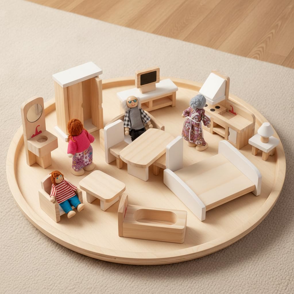 Mobili in Legno per Casa delle Bambole, Set di mobili in legno per casa delle bambole modello B