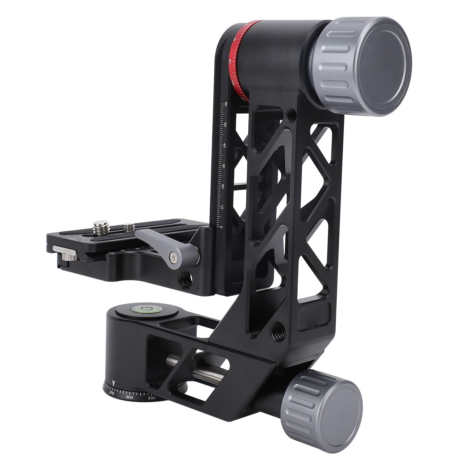Heavy Duty Tripod Gimbal Head, Aluminum Alloy 360° Panorama Gimbal with for Arca Swiss Standard Quick Release Plate and Bubble Level, with 1/4 inch and 3/8 inch Screws