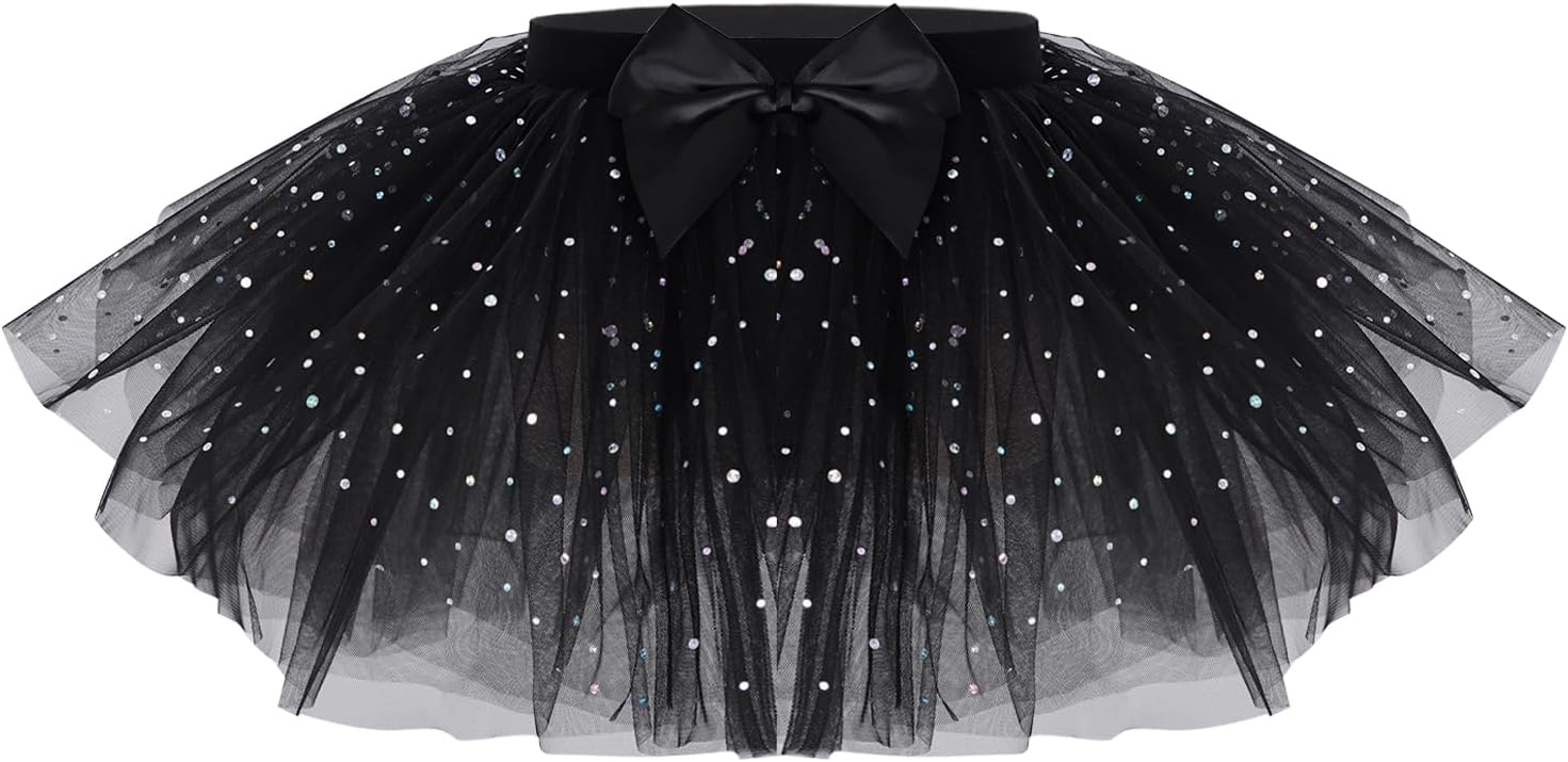 Girls Shiny Dance Skirts Princess Tutu Skirt Ballet Birthday Outfit Cha Cha Wear Sequined Layer