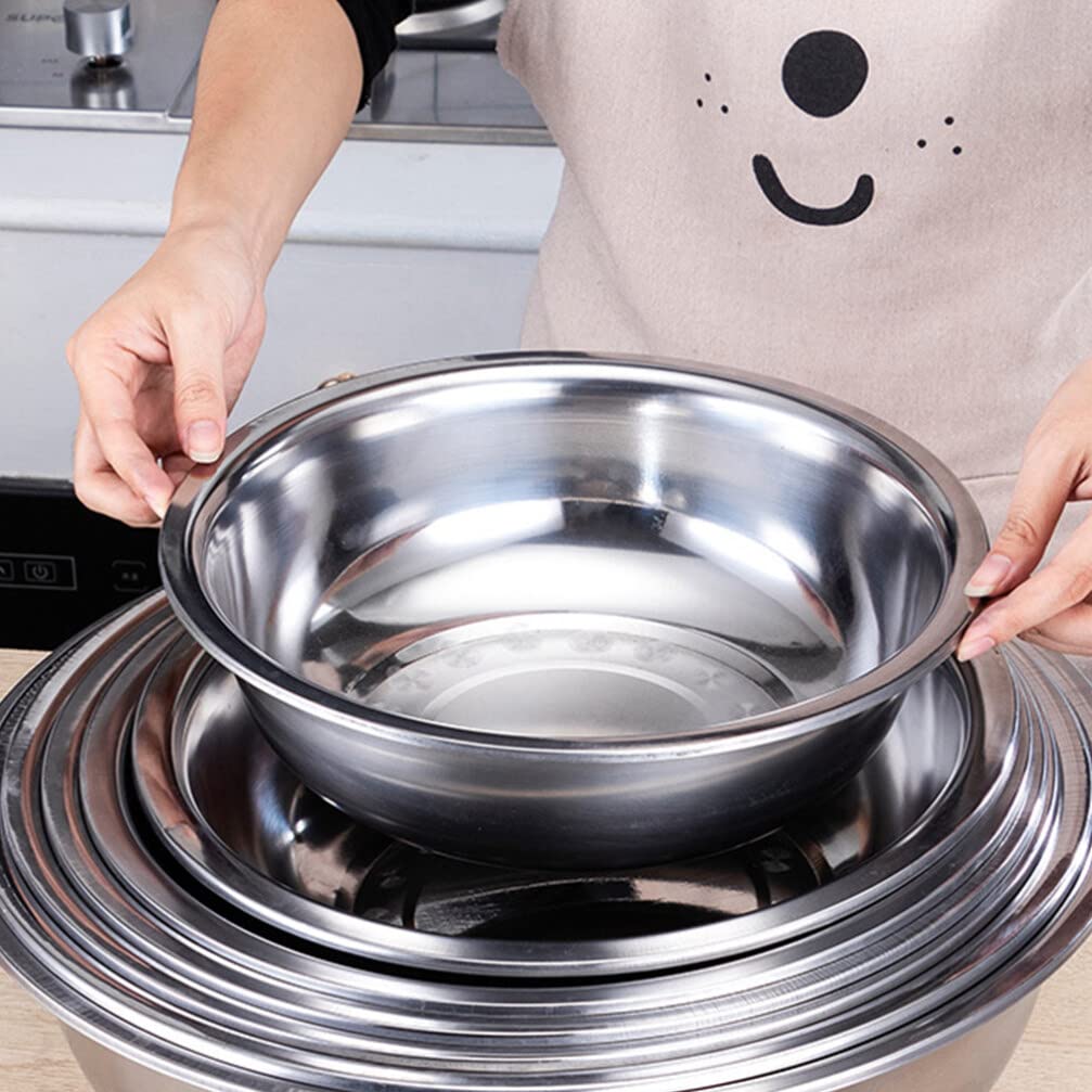 Uonlytech Stainless Steel Mixing Bowls 28cm Polished Mirror Heavy Duty Kitchen Bowls Flour Basin Vegetable Washing Bowls Prep Bowls Nesting Metal Bowl for Cooking Serving - Image 2