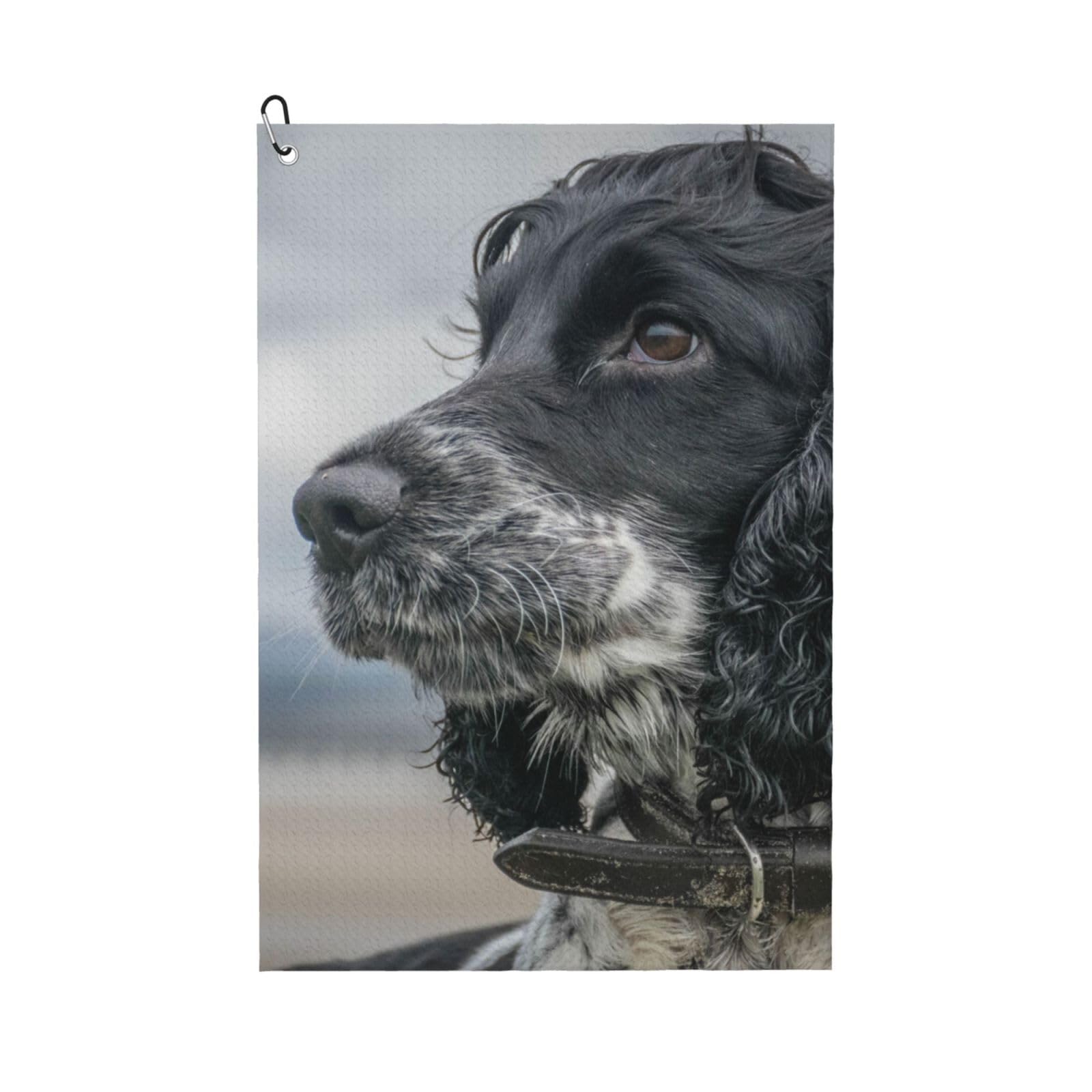 Hnnkloy English Cocker Spaniel Large Curly Ears Black, 16x24 in Portable Waffle Golf Towels with Carabiner Clip for Golf Bag