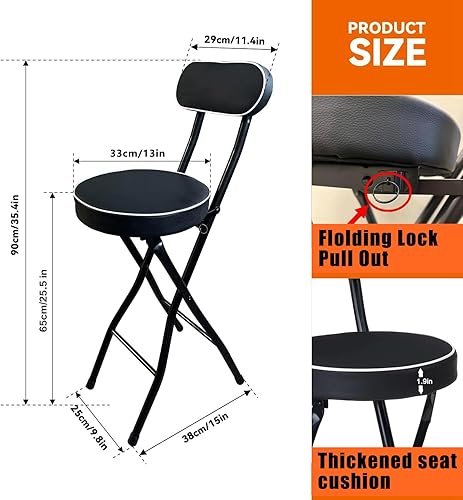 Miniatura 3 de UWEAR Taburete plegable plegable, taburete de bar plegable con respaldo, sillas plegables de altura de mostrador acolchadas de cuero, taburete