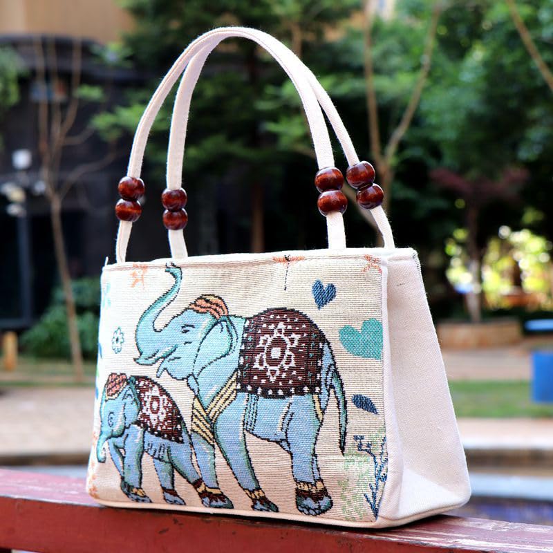 Image of Women Retro Embroidery Satchel Handbag Boho Vintage Handmade Double-Sided Animal Ethnic Hobo Tote Purse Shoulder Handbags