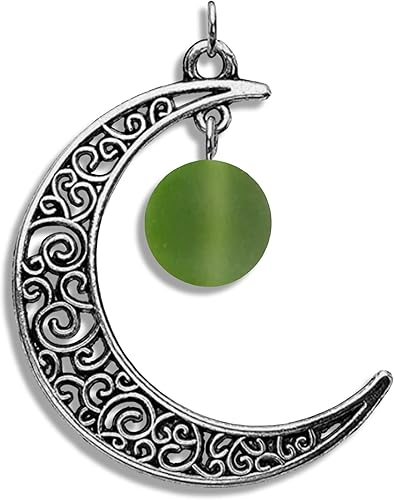 Frosted Lime Green Glass Celtic Moon in Antique Brass, Bronze, Copper, Silver, Gunmetal, Enamel Black, Gold-Rose, Gold, Crescent Moon Gemstone Bead