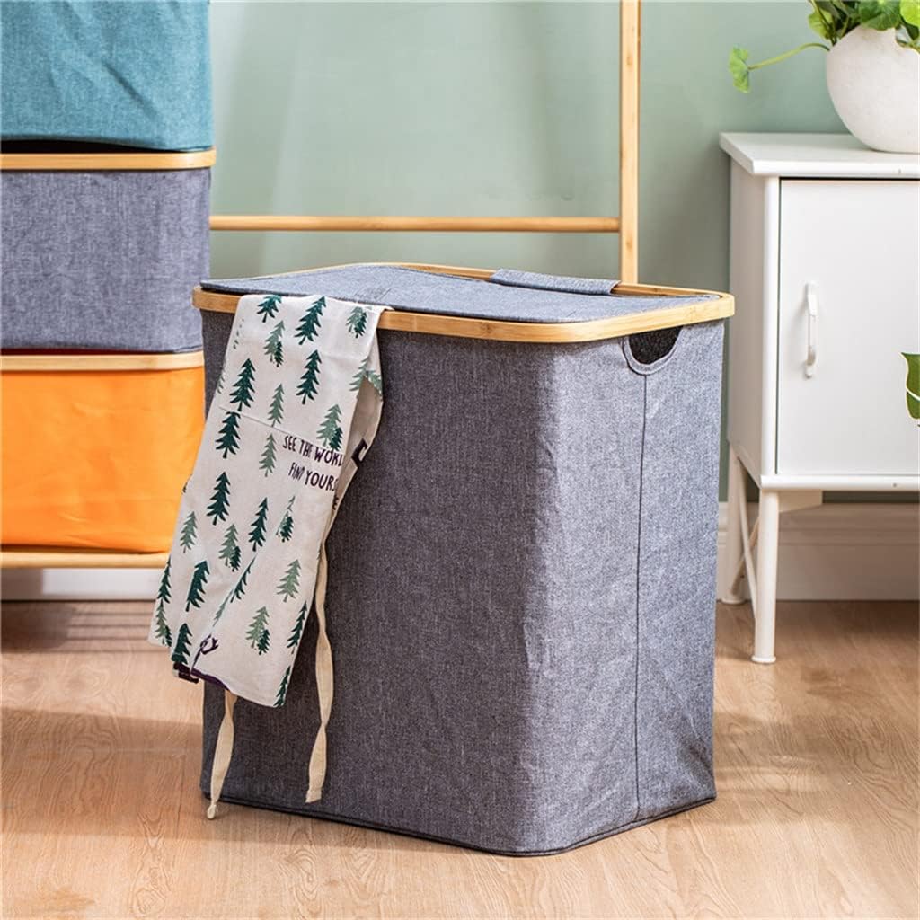 Japanese-Style Folding Dirty Clothes Hamper Bamboo Fabric Laundry Basket Portable Clothes Storage Basket (Color : A, Size : 45.7x35.7x50cm)