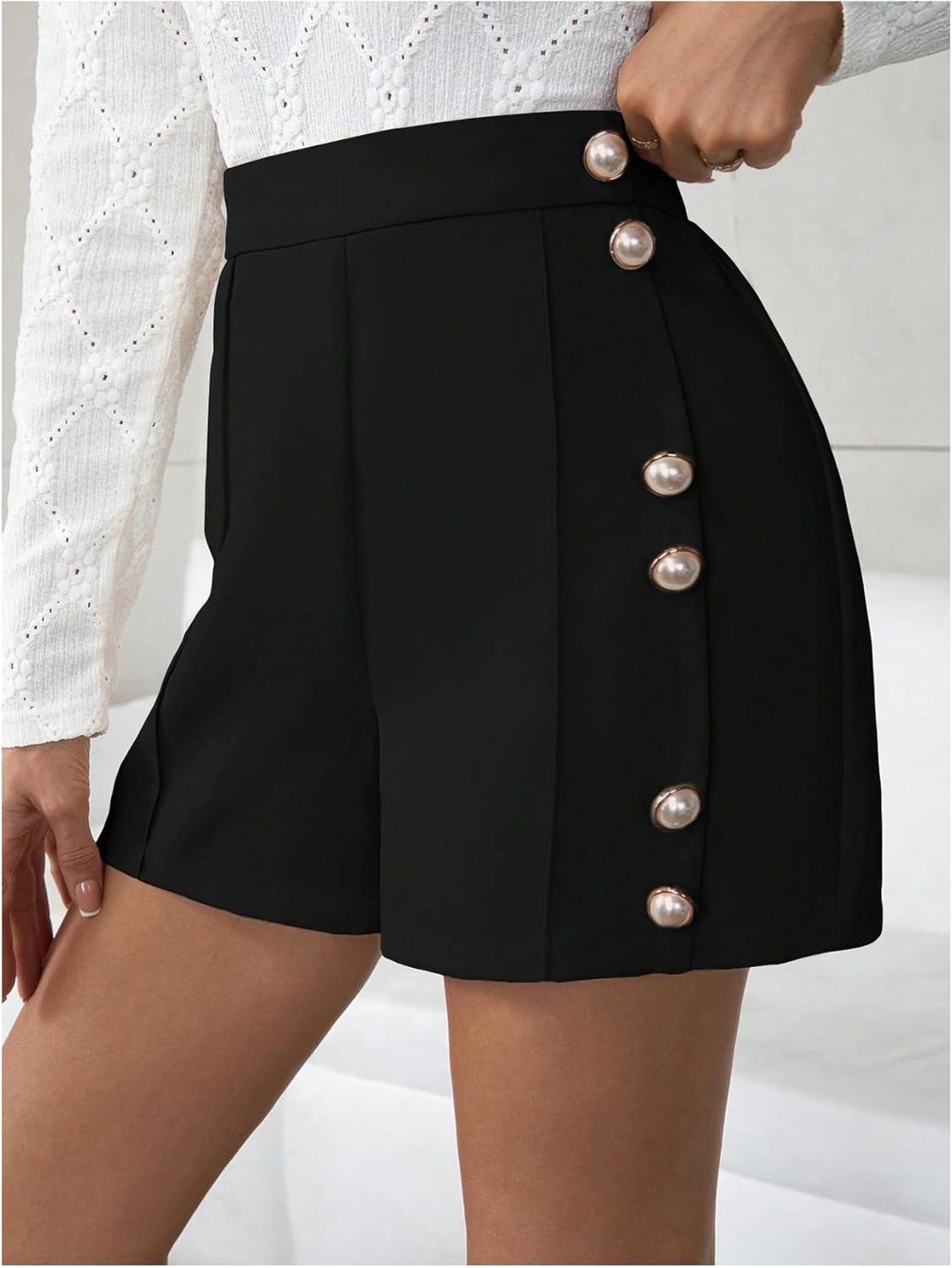 WDIRARA Women's Casual High Waisted Button Front Wide Leg Shorts - Image 5