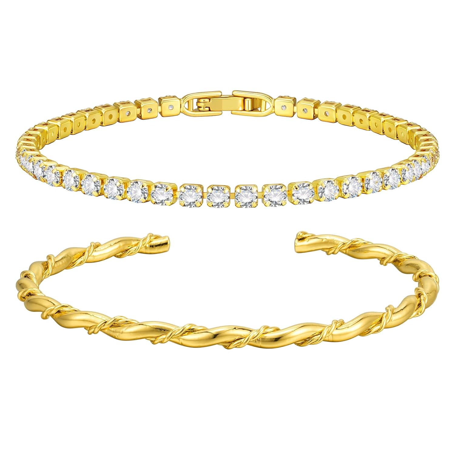 Howoo Gold Bangle Bracelets for Women 18K Plated Gold Cuff Bracelet Cuban Figaro Link Chain Knot Beaded Jewelry