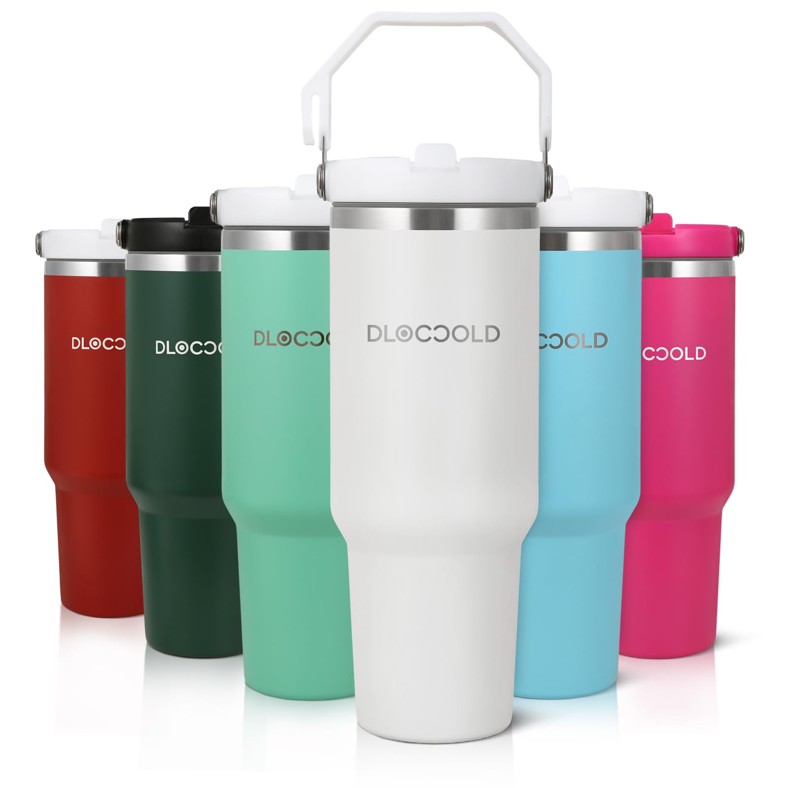 DLOCCOLD40 oz Tumbler with Flip Straw & Handle,Stainless Steel Leak Proof Tumbler,Double Walled Insulated Water Bottle,Reusable Cup, Portable Travel Mug Fit in Cup holder (white)