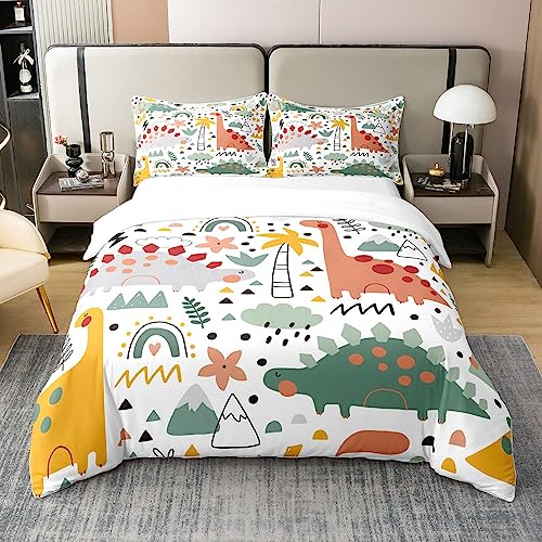 Dinosaur 100% Cotton Duvet Cover Double Size 3D Dino Print Bedding 100% Cotton Set for Kids Boys Girls Teens Room Decor Jungle Dino Comforter Cover Set Wild Animal Bedspread Cover 3Pcs Zipper