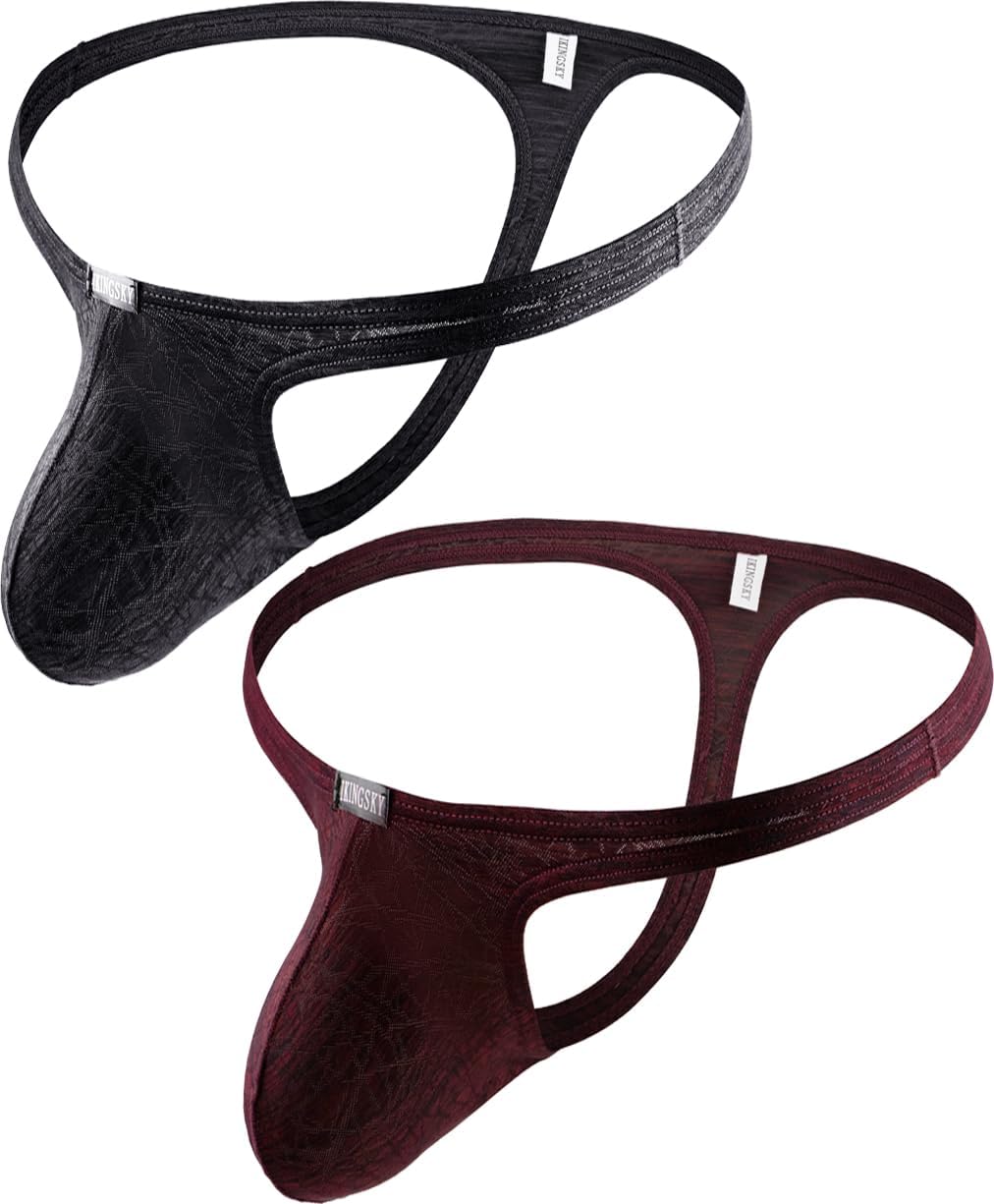 iKingsky Men's Breathable Pouch Thong Underwear Sexy Low Rise Bulge T-back Panties for Men