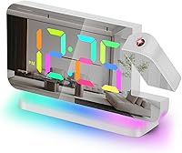 Vista 1 de Poeroa Reloj de proyección, reloj despertador digital con espejo LED de 7.4 pulgadas, con luz nocturna RGB, proyector giratorio de 180°, puerto