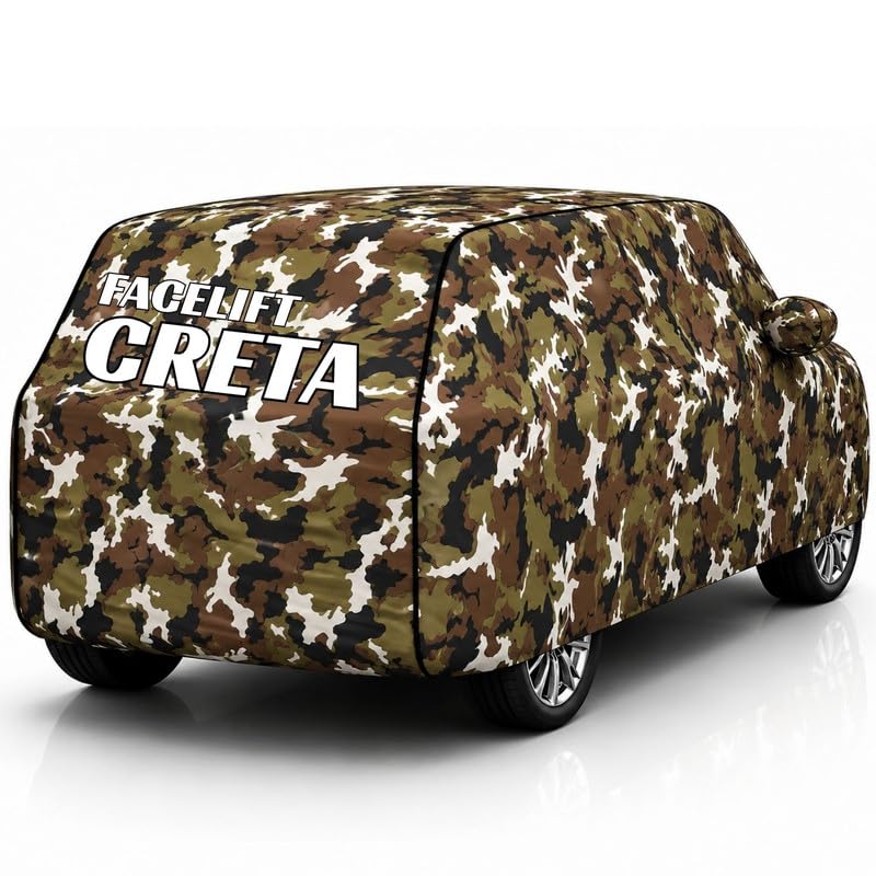 Image of Back-Boo Heavy Waterproof Creta Facelift Car Cover | Polyester Car Body Covers for Rain & Sun | UV Protection, Dustproof, Scratch Resistant, Windproof, Heat Resistant, Custom Fit - (Jungle)