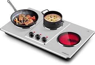 CUSIMAX Triple Burner Electric Hot Plate - 1800W Infrared Countertop Cooktop, 7" Ceramic Glass, 11 Temp Levels, All Cookware Compatible