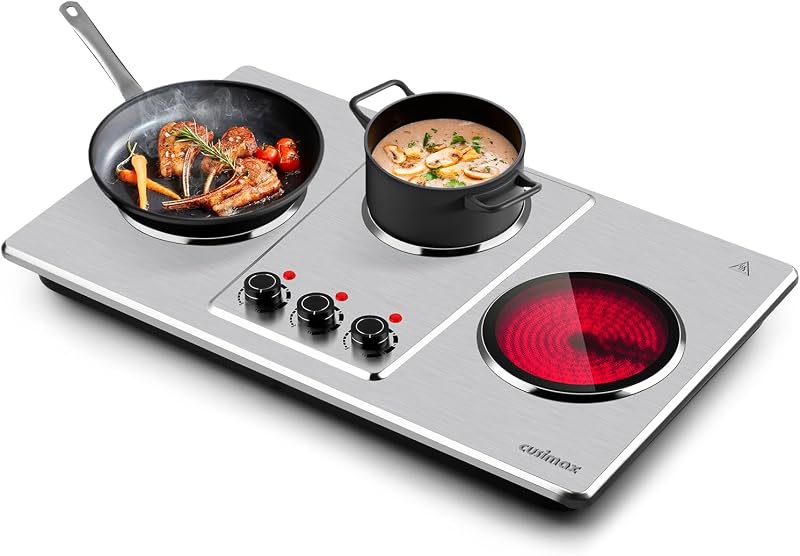 Cusimax Hot Plate Electric,Countertop Infrared Triple Burner with 7″ Ceramic Glass Cooktop,Electric Hot Plate for Cooking,11 Level Temperature Setting