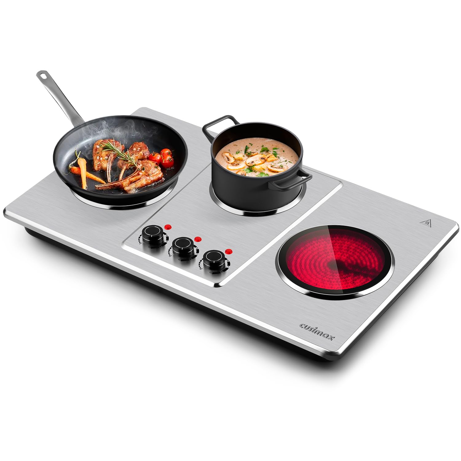Cusimax Hot Plate Electric,Countertop Infrared Triple Burner with 7?Ceramic Glass Cooktop,Electric Hot Plate for Cooking,11 Level Temperature Setting