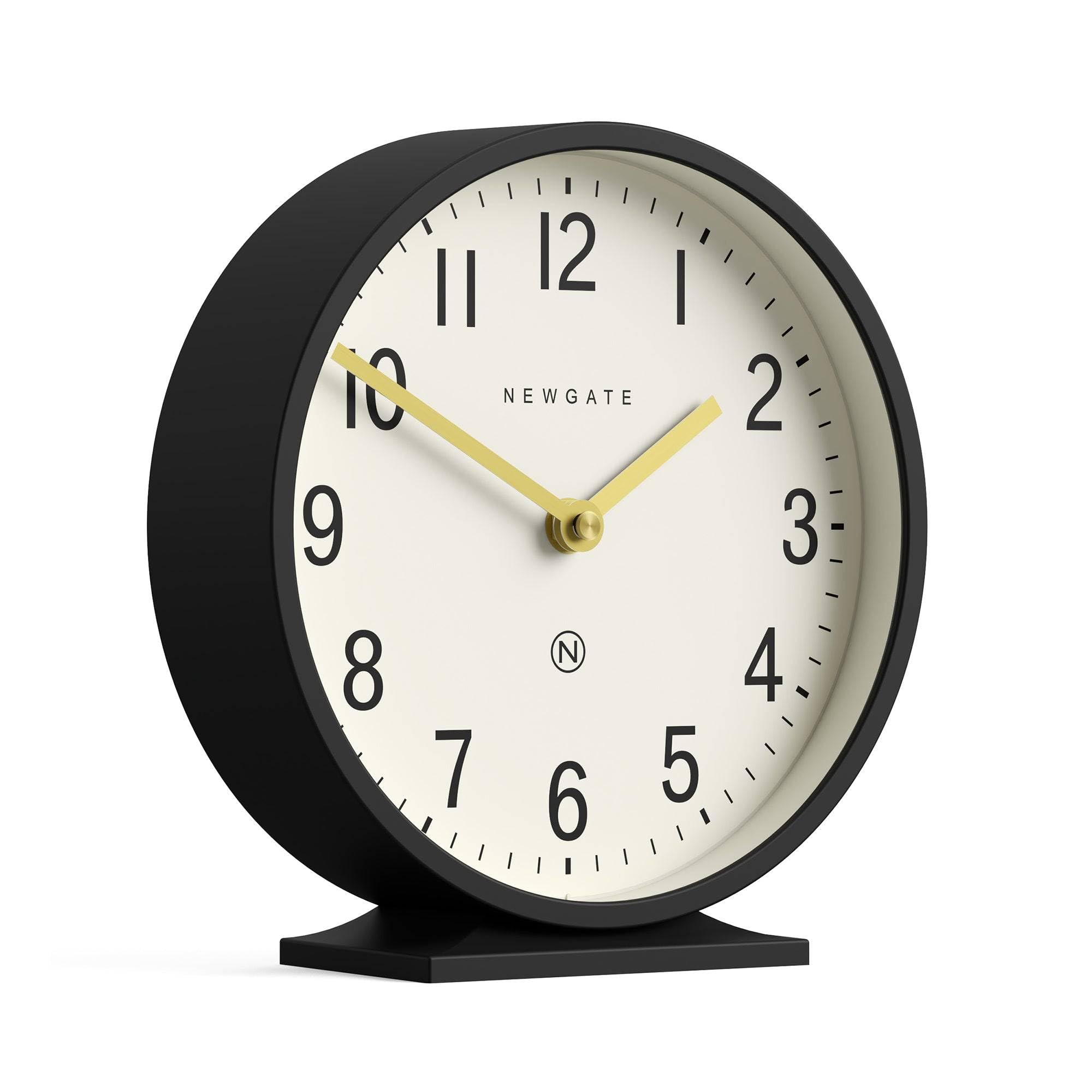 Newgate Black Newgate® Q Mantel Clock | Modern Classic Round Mantel Clock | | Contemporary Style For Mantel, Desk, Table, Shelf Or Bedside