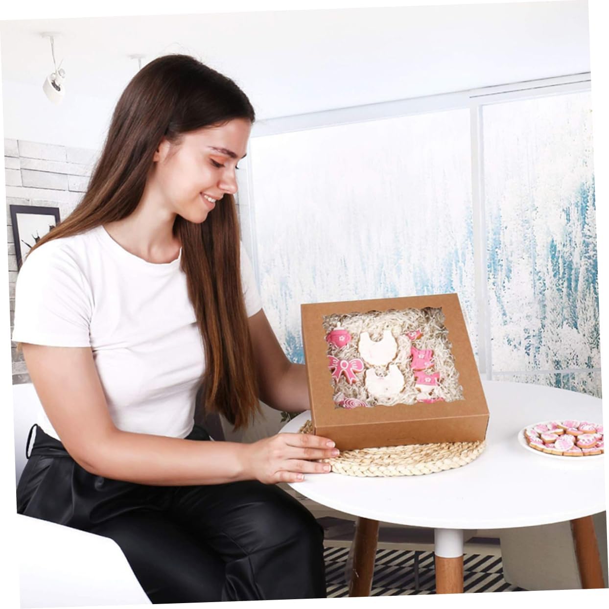 10pcs Cake Boxes Window Baked Goods Packaging for Pies Cookies Donuts Cake Carrier Board Treat Boxes Window