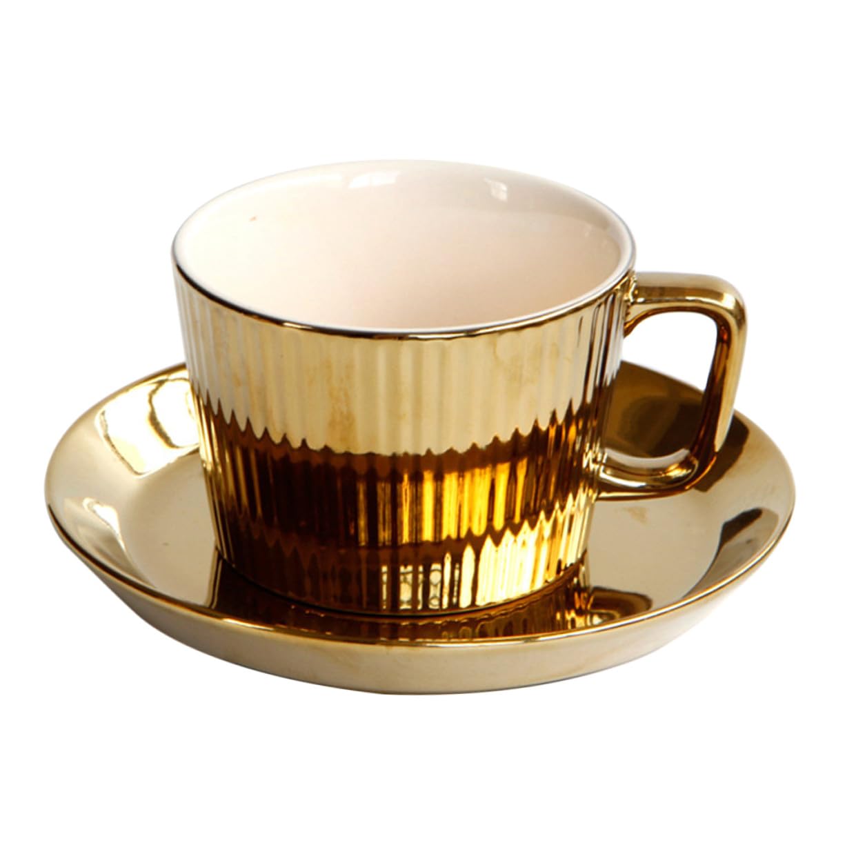Tasse café céramique dorée isolante et soucoupe SHINEOFI pour éviter le café froid