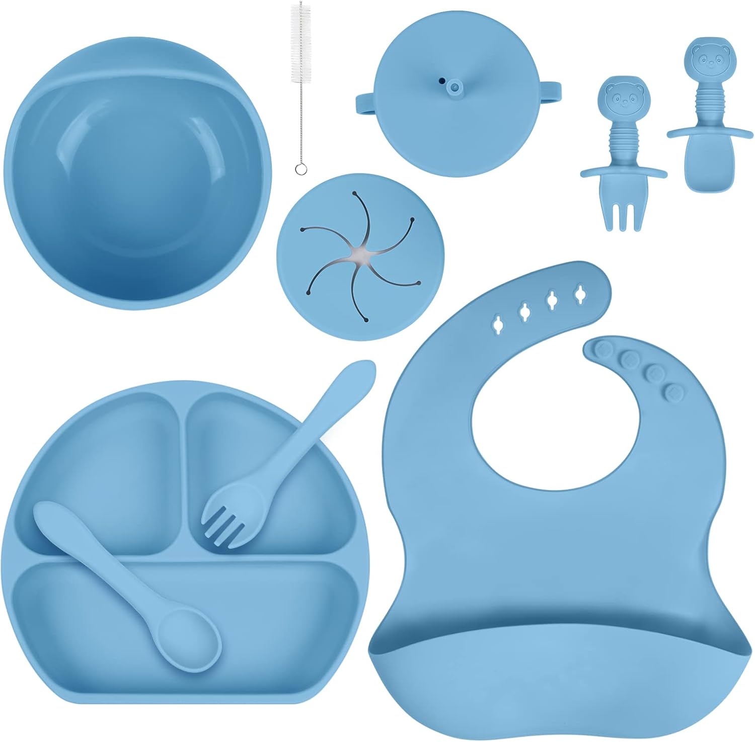 Vicloon Baby Weaning Set,9Pcs Silicone Baby Feeding Set, Suction Bowl