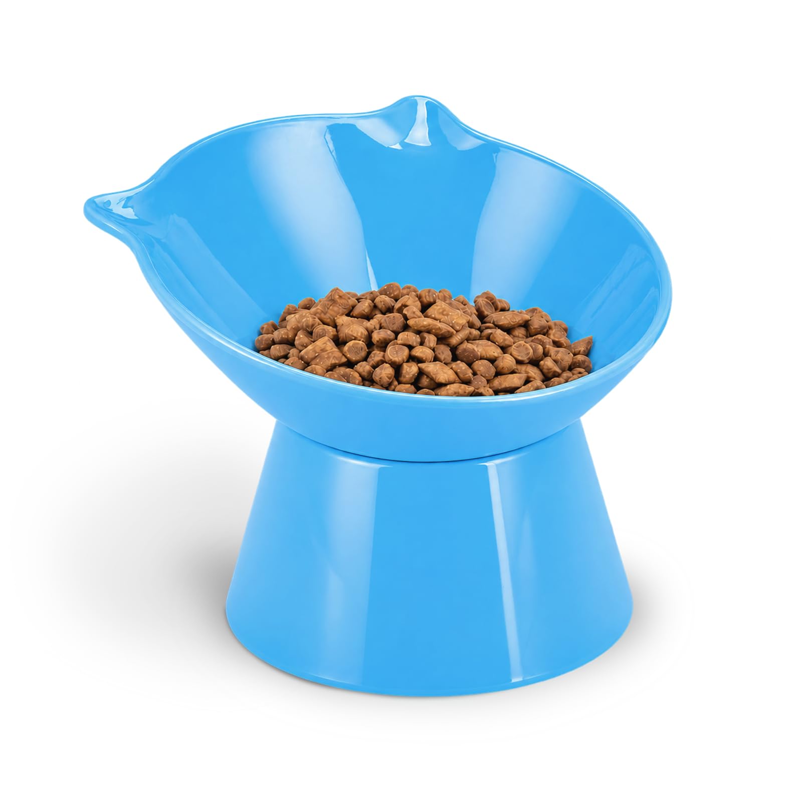 Raised Cat Bowls, 6.3" Extra Wide Shallow Elevated Cat Bowl Detachable, 15° Tilted Whisker Friendly Cat Feeding Bowl, 16oz Capacity, Anti-Vomiting, Neck Protection, Food&amp;Water for Cats Puppies, Blue