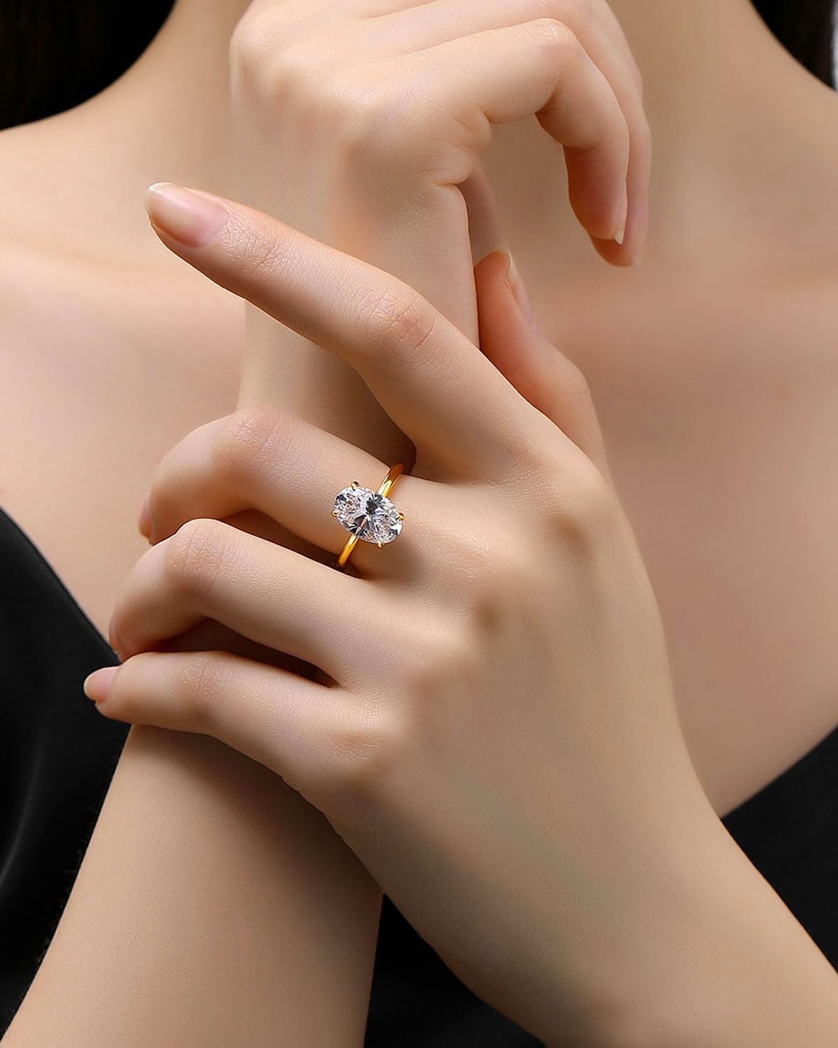 1.5CT/3.5CT/5.5CT/8CT Elongated Oval Cut Engagement Rings for Women,Simulated Diamond Promise Ring,925 Sterling Silver 18K Yellow Gold Plated Ring - Image 6