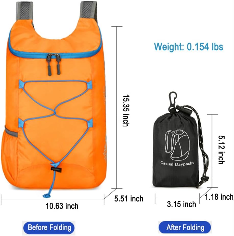 Lightweight and Thin Foldable Backpack, Climbing Bag, Hiking Daypack,15L Waterproof Travel Packable Rucksack (Orange)