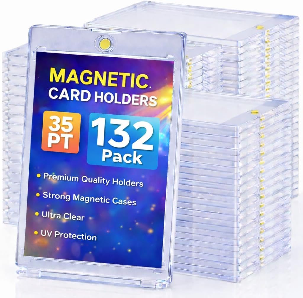 132ct Magnetic Card Holders, Magnetic 35pt One Touch Card Holders, U-V Protection Hard Plastic Display Case for Sports Cards, TCG, Pokemon, and More