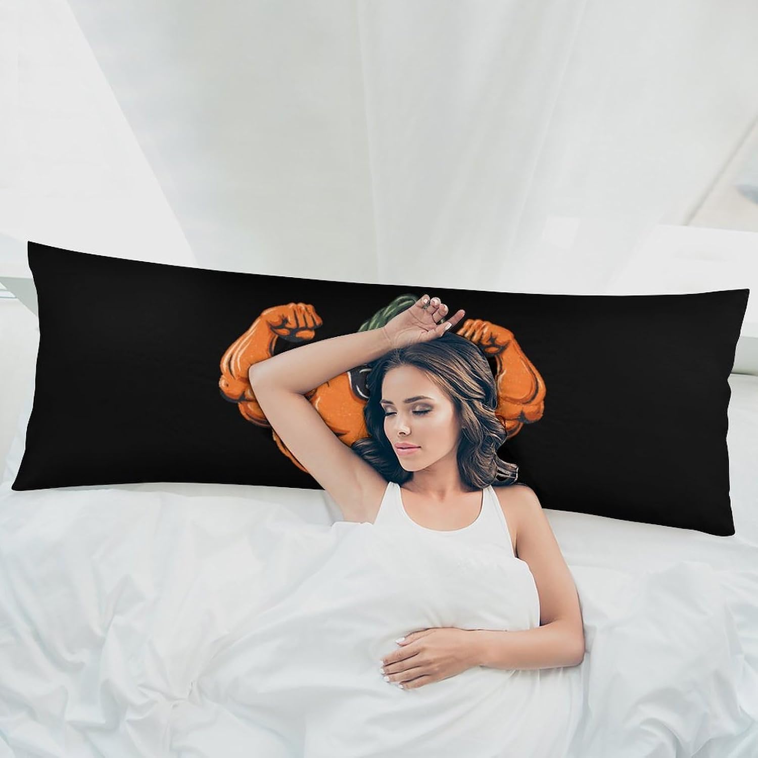 Muscular Pumpkin Trainer Body Pillow Cover Long Cushion 18.9x53.1 Inch | pillowcase,bed decor,farmhouse,sofa
