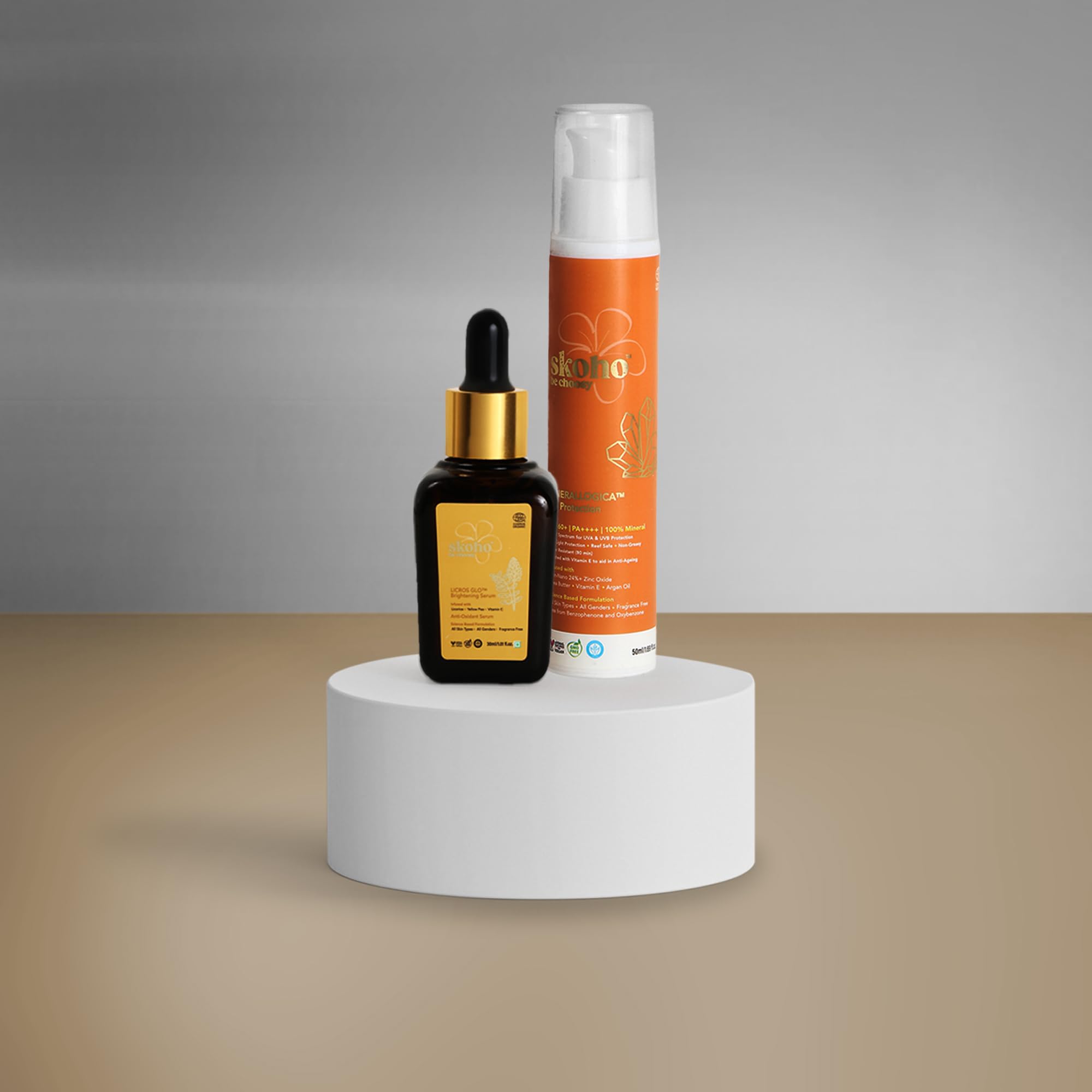 Minerallogic Sunprotection and Licros Glo Brightening Serum (Pigmentation Solution Set) COSMOS Certified Natural & Organic