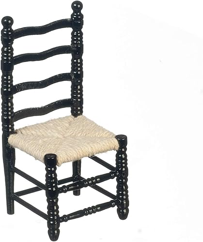 Casa de muñecas Silla lateral negra con espalda cruzada, muebles de cocina en miniatura para comedor