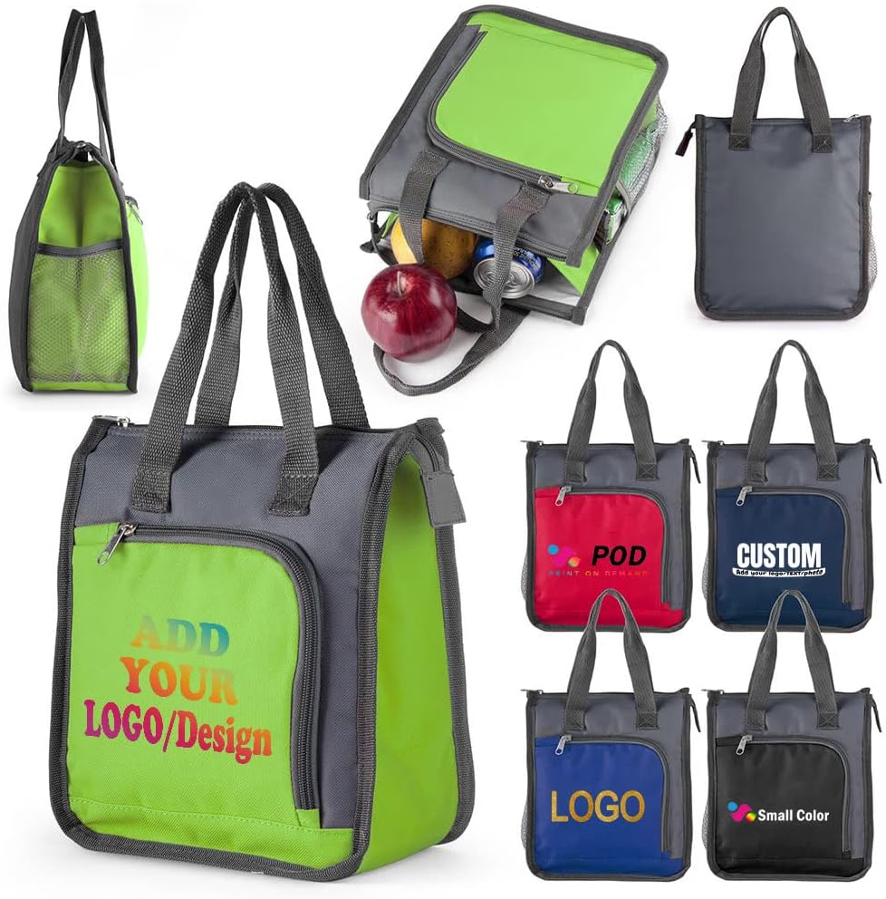 Personalized Small Insulated Cooler Bags Custom Lunch Box With Logo/Text/Photo For Work Picnic Travel (Red)