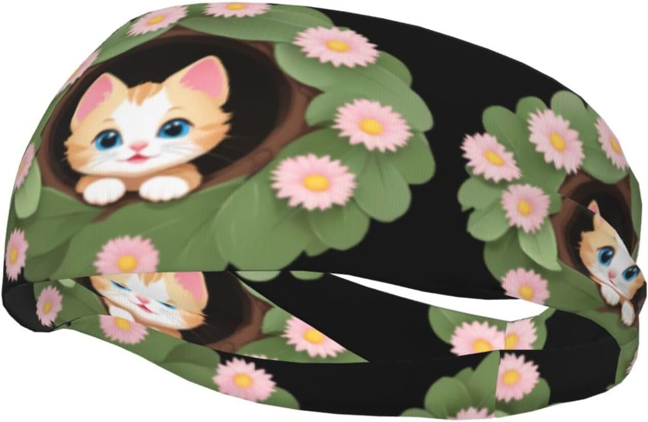Kitten in The Flower Roll Sports Sweatband – Stay Dry & Confident During Every Workout