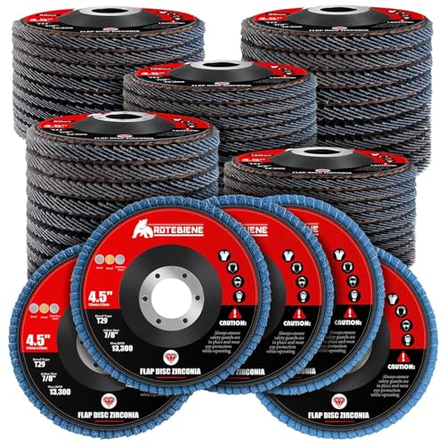 50 Pack 60 Grit T29 Zirconia Flap Discs 4.5" x 7/8" T27 for 4 1/2 Inch Angle Grinder Flap Wheels Heavy-Duty Grinding &amp; Sanding Discs for Metal, Wood, Stainless Steel