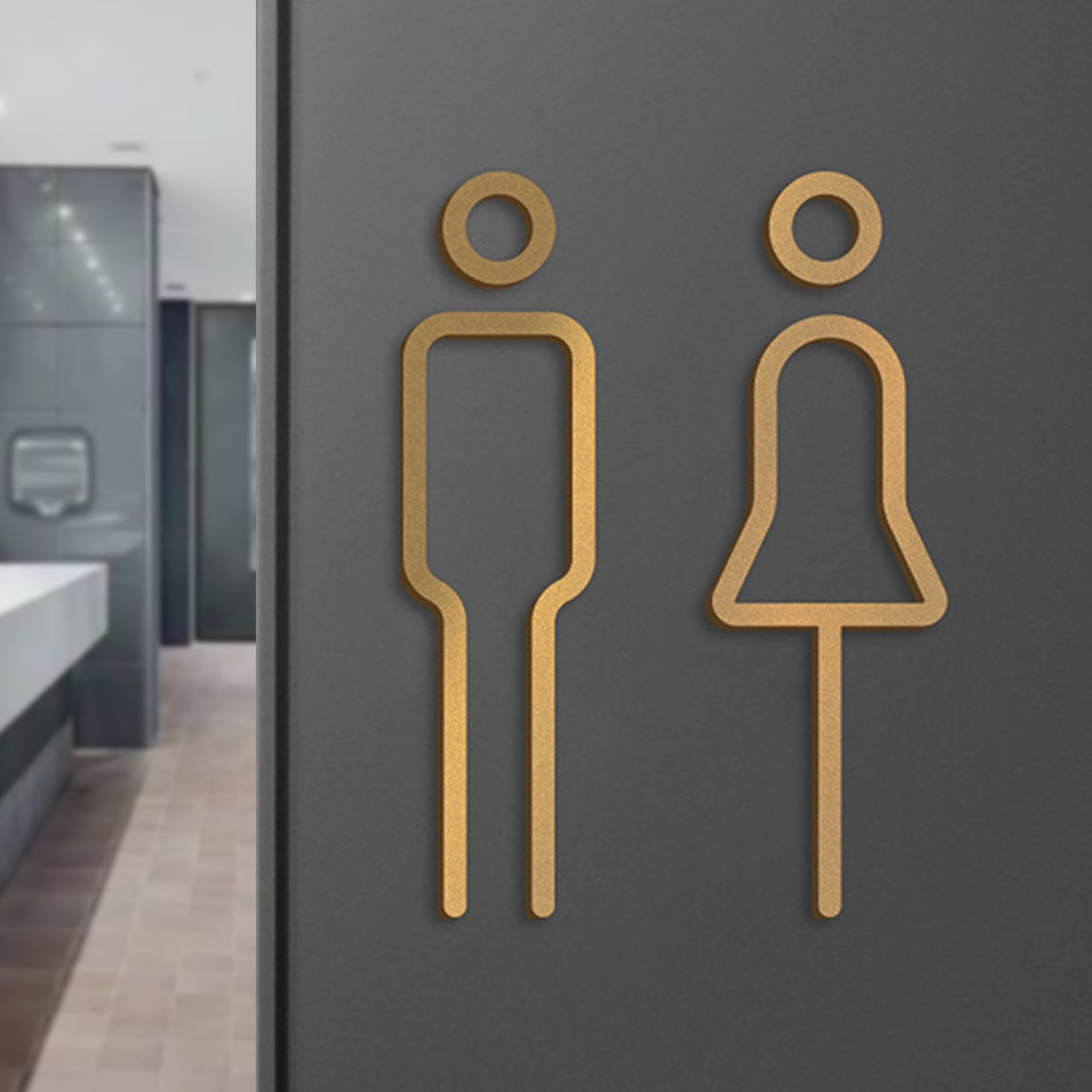 Toilet Sign, 1 Pair 7inch Gold Acrylic Men and Women Bathroom Signs, Decorative Replacement Bathroom Sign for Public Lavatory, Shopping Mall, Restaurant, Office