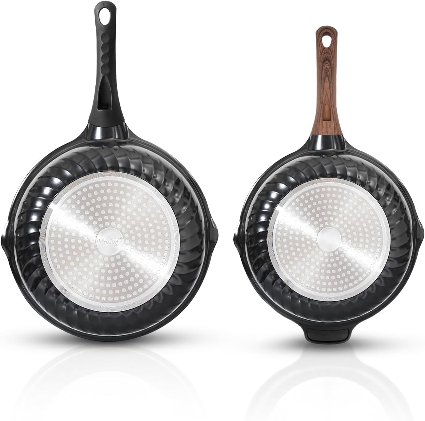 Vinchef Nonstick Sauce Pan & Skillet with Lids, 4QT Sauce Pot & 12.5 IN Deep Fry Pan, Dishwasher Safe,Induction Compatible, Scratch/Stain Resistant, PFAS-Free, Black