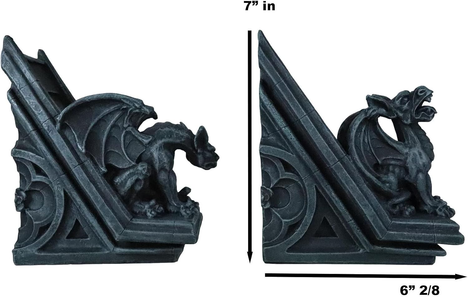 Ebros Gothic Roaring Gargoyles with Celtic Floral Knotwork Bookends Figurine Set in Rooftop Sculptural Design 7" High Medieval Renaissance Architectural Goth Decor Resin Sculptures Gargoyle Statue