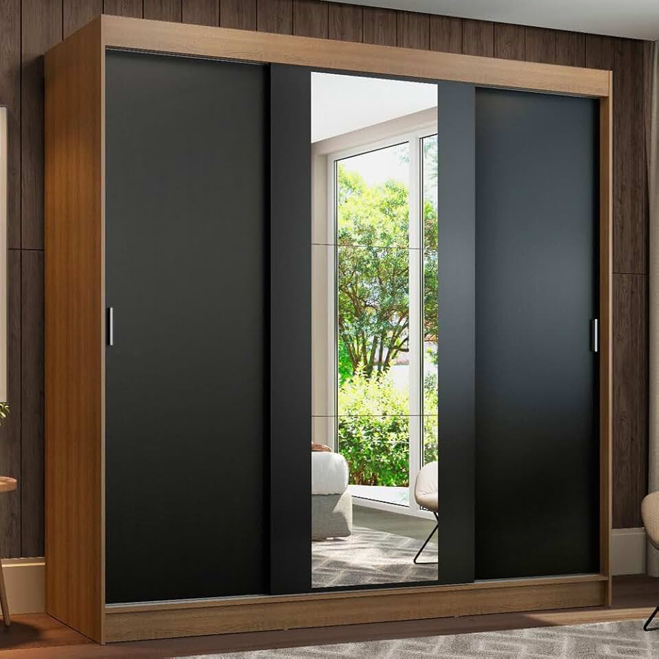 Guarda-roupa Casal Madesa Reno 3 Portas de Correr com Espelho