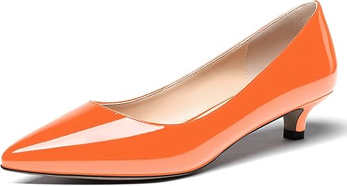 WAYDERNS Zapatos de tacón bajo de patente para mujer, con puntera puntiaguda, de 1.5 pulgadas
