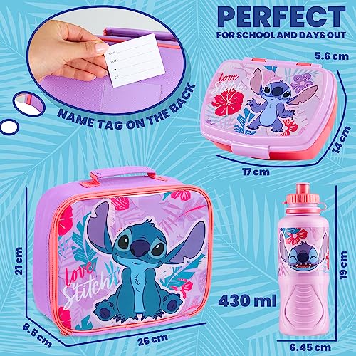 Disney Lilo und Stitch Kühltasche Klein Kinder 3er Set Isolierte Kühltasche mit Brotdose Lunchbox und 430ml Wasserflasche