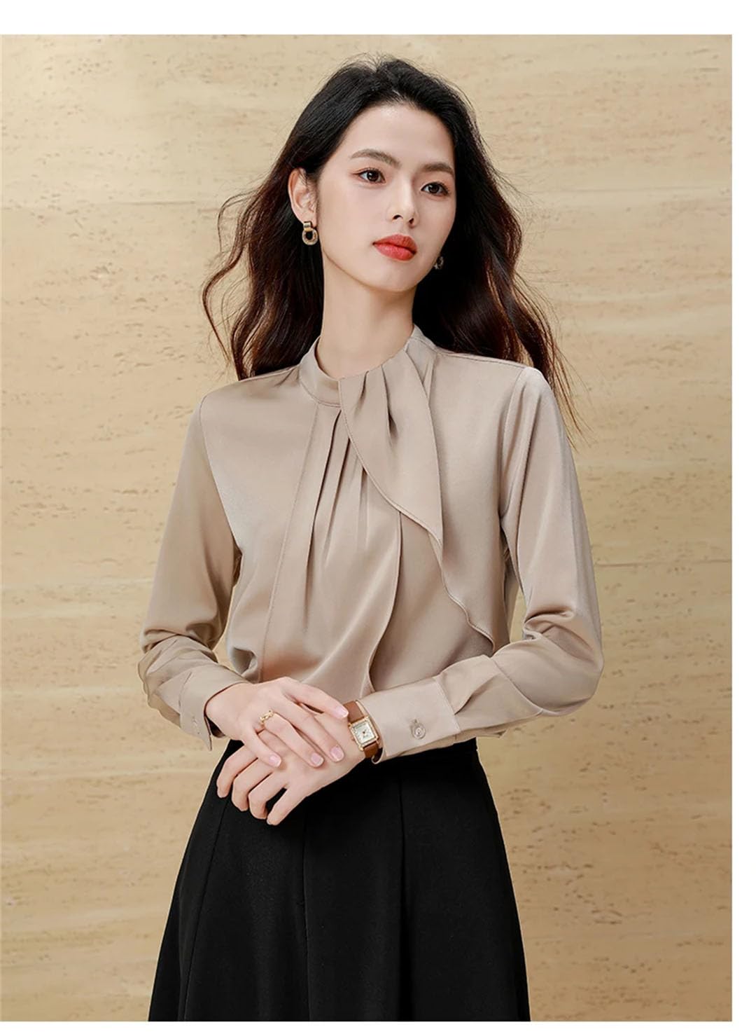 Camicia da donna con volant elegante temperamento manica lunga chiffon camicette ufficio signore lavoro top