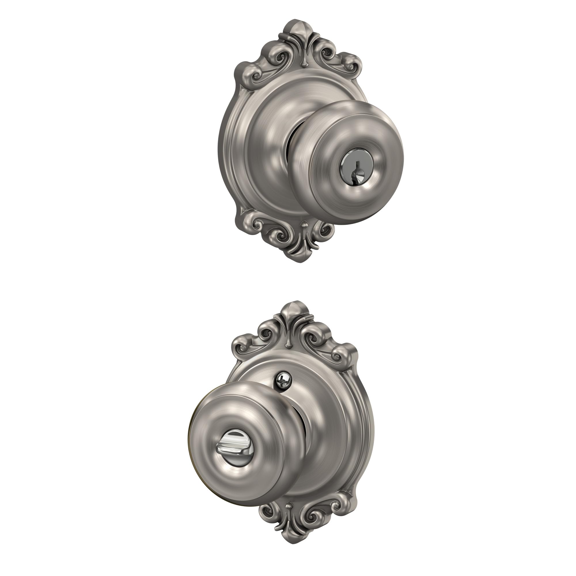 Schlage F51A GEO 619 BRK Brookshire Collection Georgian Keyed Entry Knob, Satin Nickel