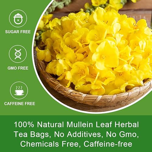 Miniatura 3 de Mullein Tea Bags - Té orgánico de hoja de gordolobo para limpieza de pulmones y apoyo respiratorio, sin cafeína, 30 bolsas de té