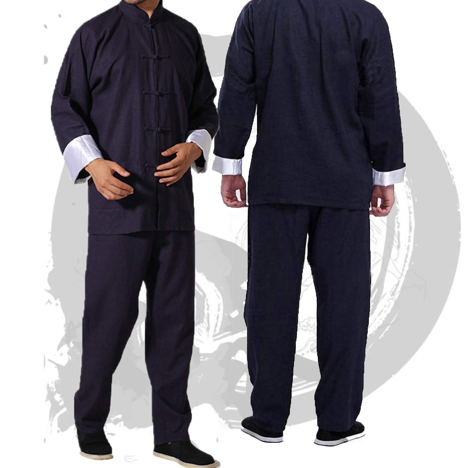 Chinesische Wing Chun Kung Fu Uniform Flax Kampfkunst Tai Chi Anzüge,Geeignet Für Morgengymnastik Judo Wing Chun(Color:Navy blue,Size:XL)